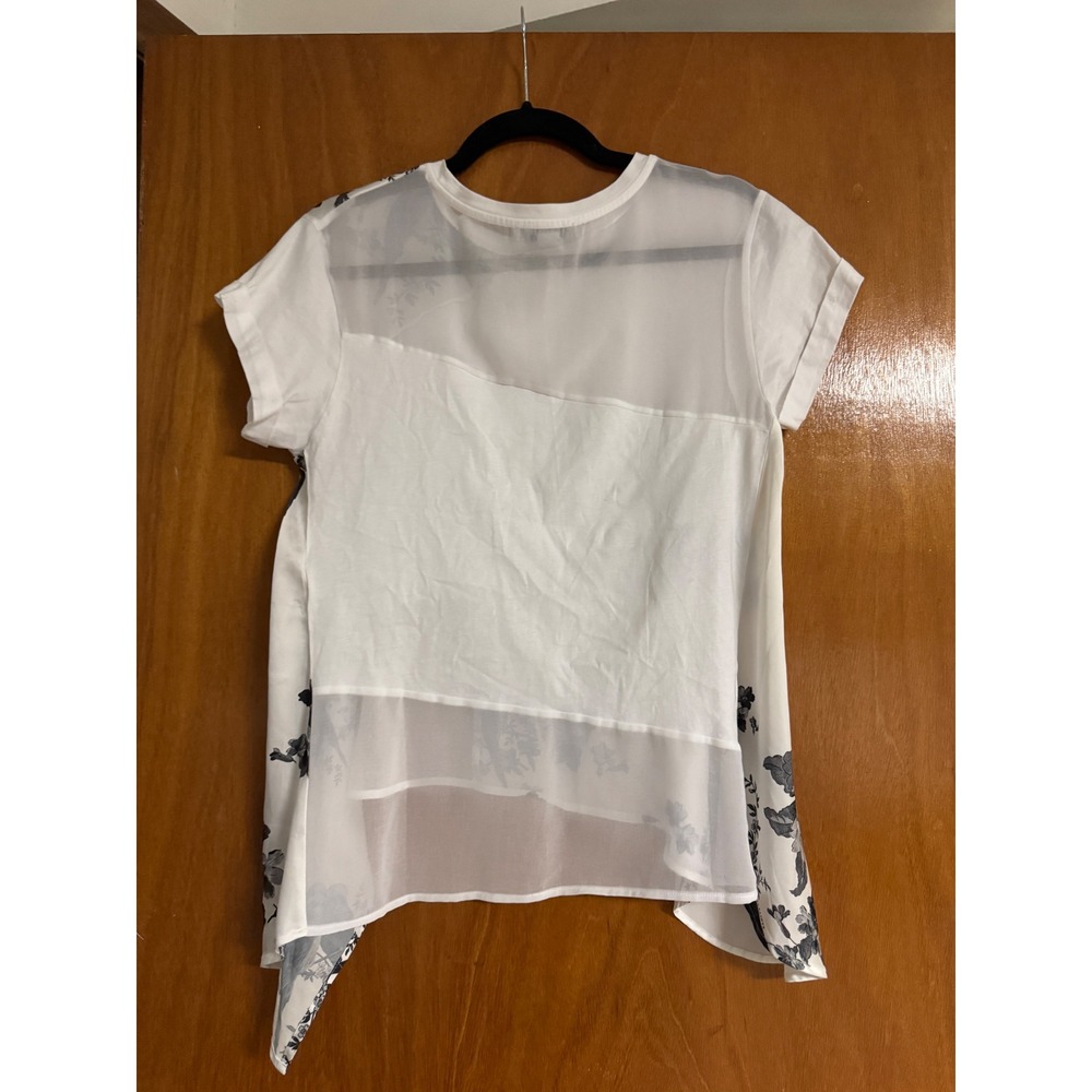 AllSaints Zala Iona Top White Floral Bird Print Mixed Media Asymmetric Medium - Picture 6 of 9
